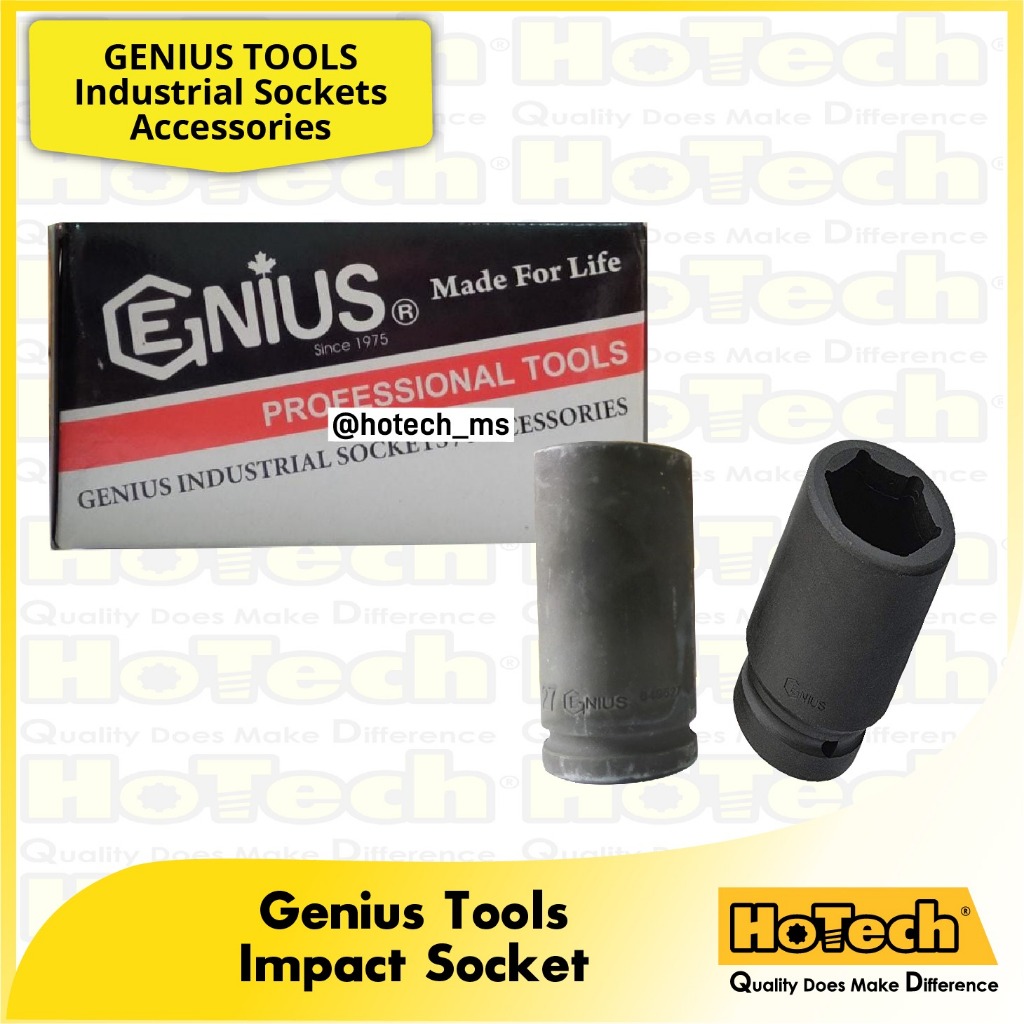 Impact Socket 6PT 1" Sq size 65 mm | Genius | Mata Sok Impact Pendek