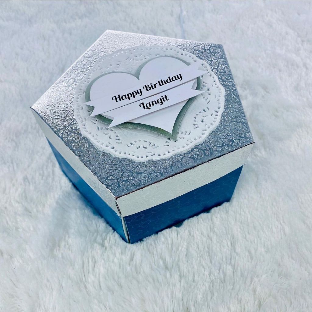 

Secret Story Exploding Box 3 layers, Simple Pull Up Cake, Heart Shapes Every Corner, Custom Pentagon