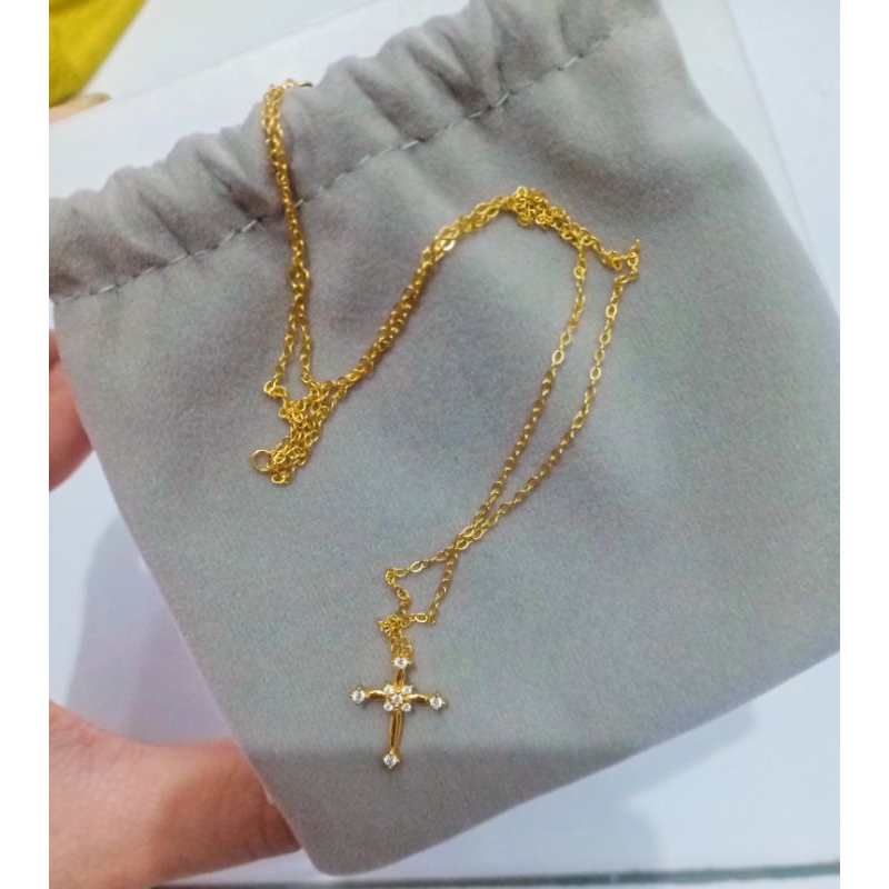 KALUNG SILVER SALIB RANTAI MINI LAPIS EMAS