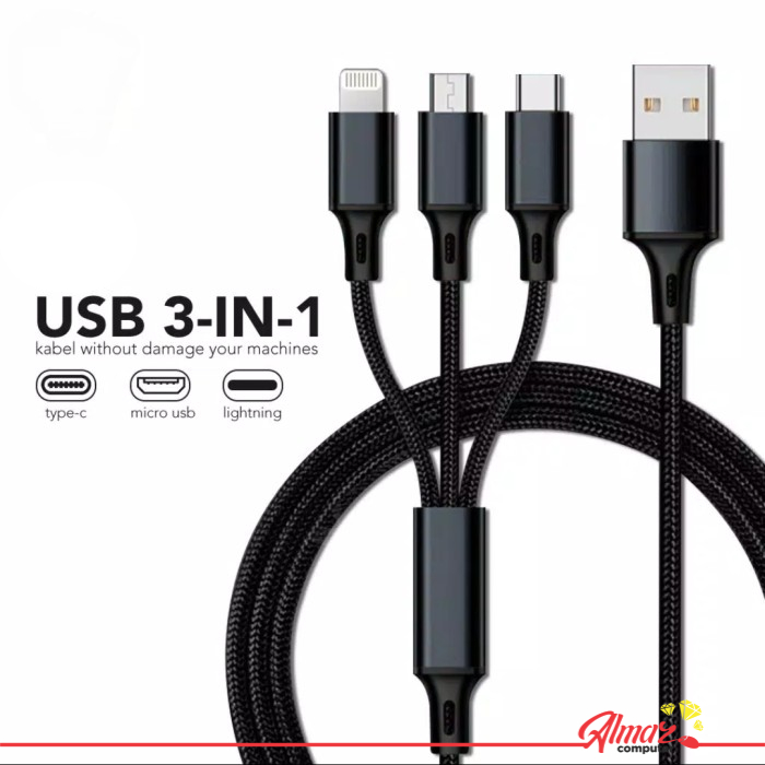 Kabel Charger Handphone Hp Cabang 3 in 1 type c micro iphone Usb Cas