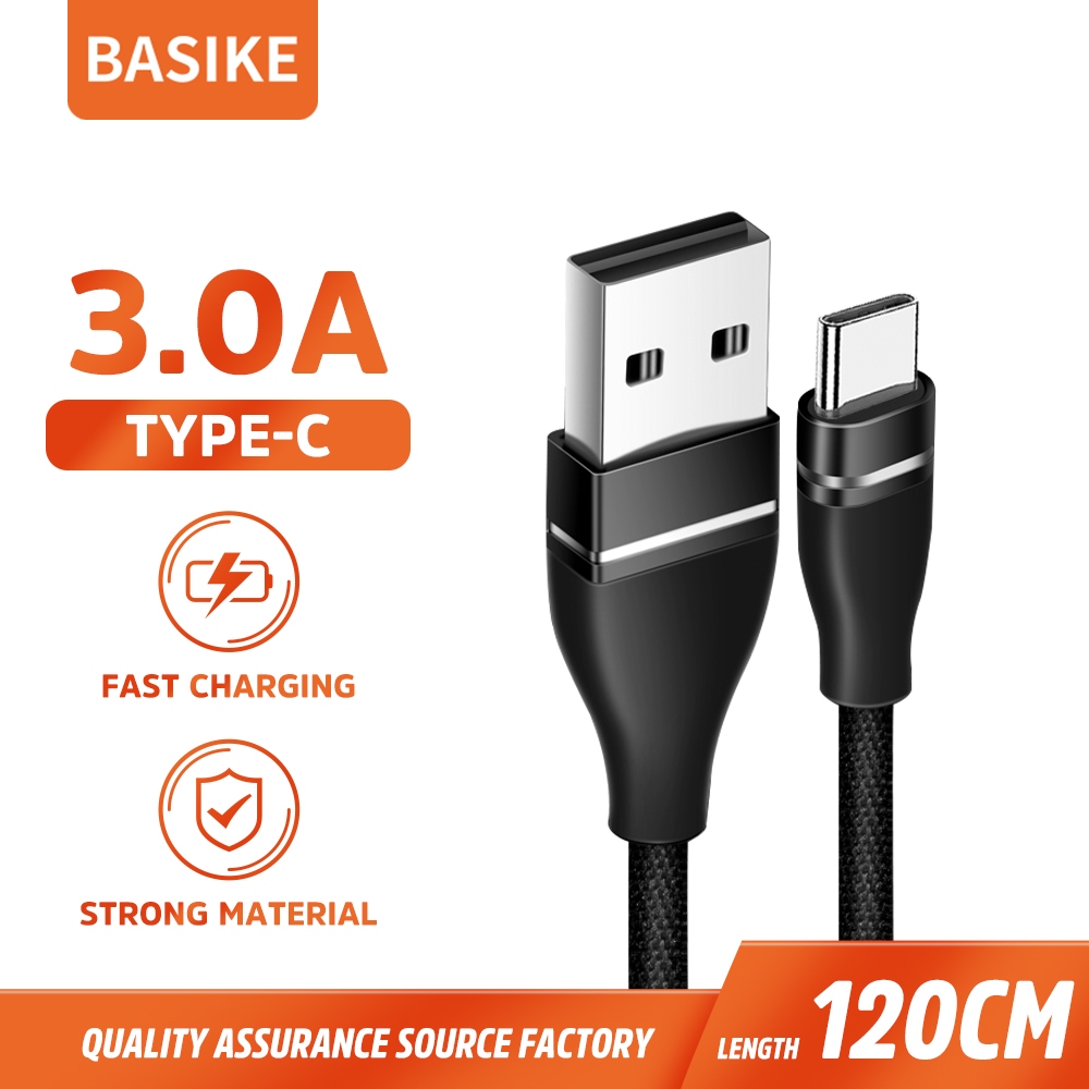 (HOT)BASIKE Kabel Data Tipe C Charger Fast Charging QC3.0 for Samsung Xiaomi oppo vivo Android asli