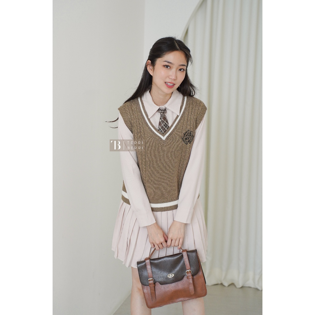 Se-Kyung Set Dress + Vest + Dasi 3in1 [ Banyak Varian ]  Knit Korean School Girl | Setelan Tunik Dre