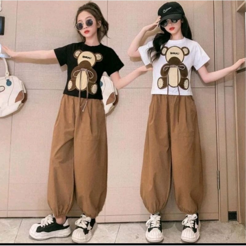 Setelan One Set Anak Remaja Besar Tanggung Perempuan Hype Bear Timbul Jogger Pant