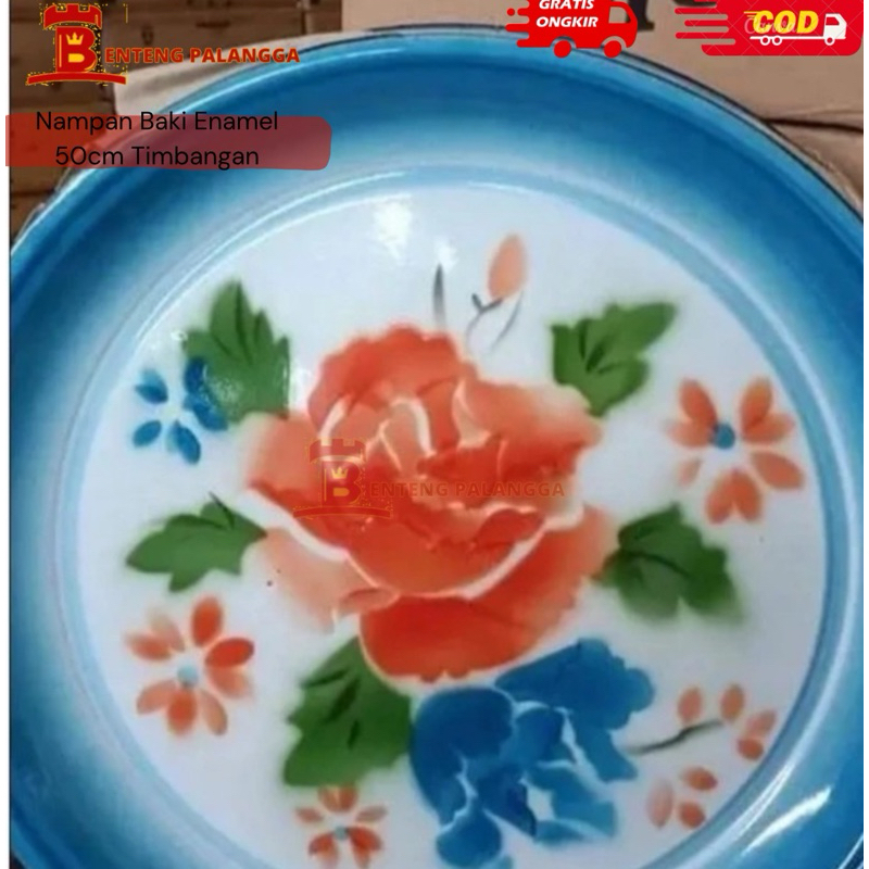 Nampan/Talam/Baki Enamel 50cm Cap Timbangan Motif Warna Tebal Berkualitas