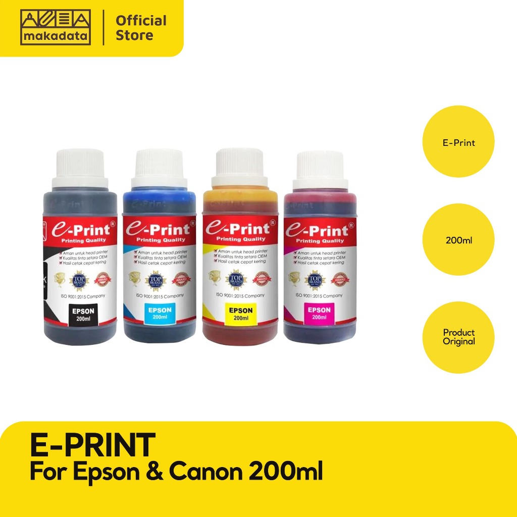 E-PRINT TINTA EPSON 200 ML / E-PRINT TINTA CANON 200 ML / TINTA PRINTER MURAH