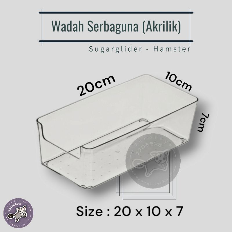 Wadah Serbaguna | Wadah Mandi | Wadah Makan | Hamster | Sugarglider | Akrilik Bening |
