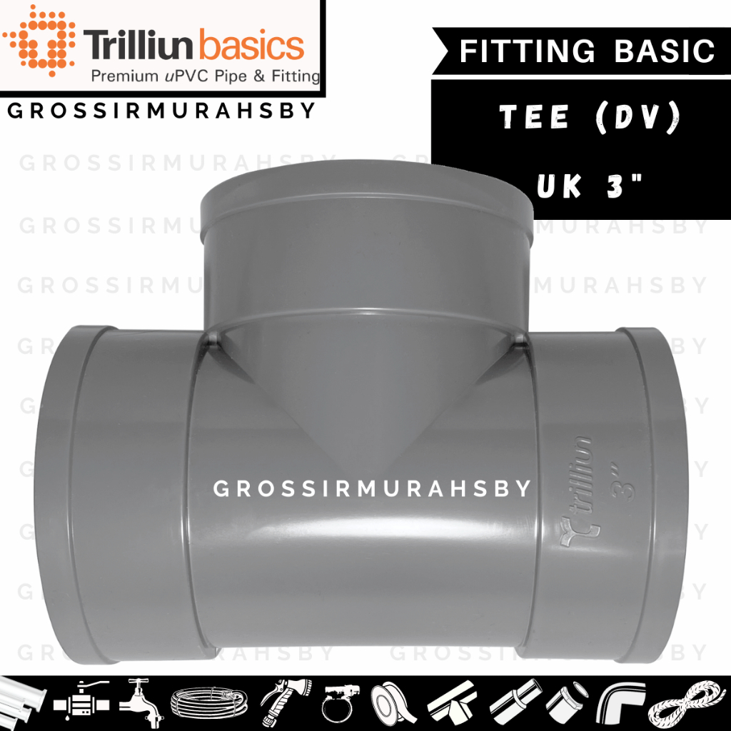TEE 3 INCHI TRILLIUN - T  TIGA CABANG SAMBUNGAN PARALON PIPA PVC - TEE 3"