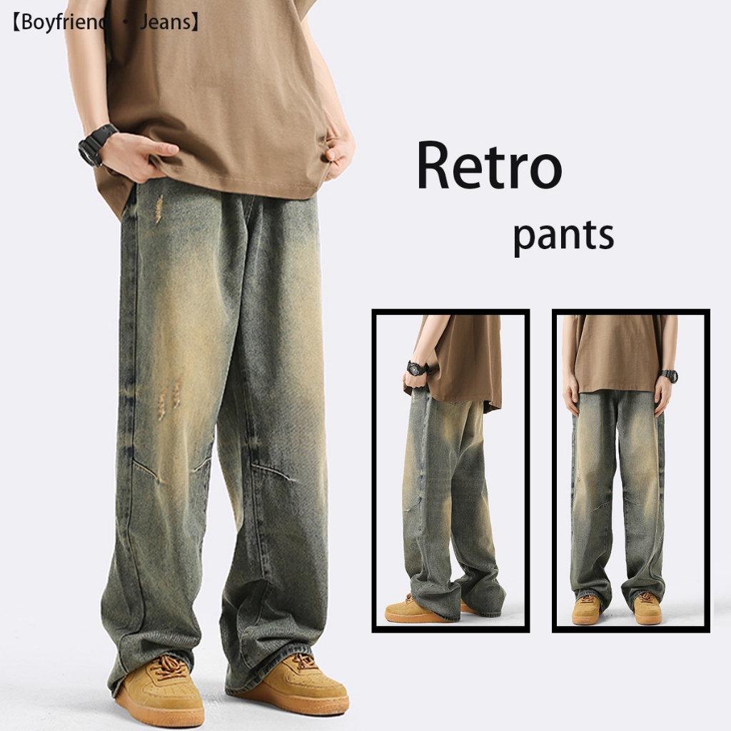 【Boyfriend · Jeans】Retro biru pants celana jeans panjang pria korean style boyfriend jeans celana de