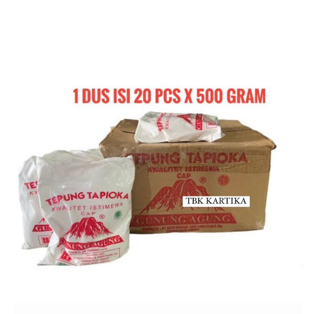 

Tepung Tapioka Cap Gunung Agung 500gr (isi 20) DUS - INSTANT & SAMEDAY