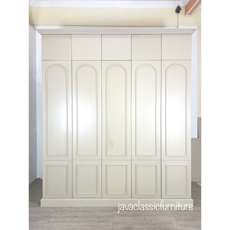 LEMARI PAKAIAN PINTU 5 UKURAN 250x55x290 CM ALMARI JUMBO CUSTOM KABINET WARDROBE CAT DUCO BEIGE BAHA