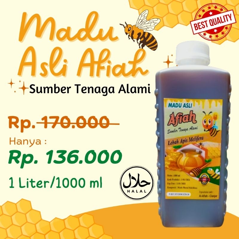 

Madu Asli Multiflora Afiah 100% Murni Raw Honey 1000 ml