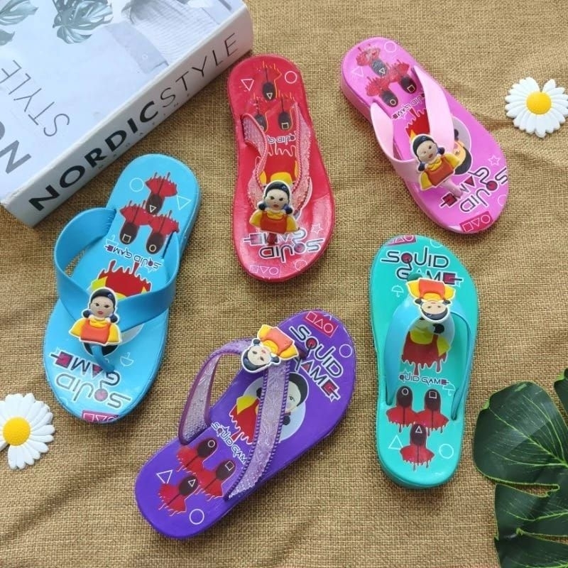 KKY-[SANDAL ANAK] Sendal Squid Game Karakter Kartun Cewek Wanita Jepit Japit Lucu Jelly Karet