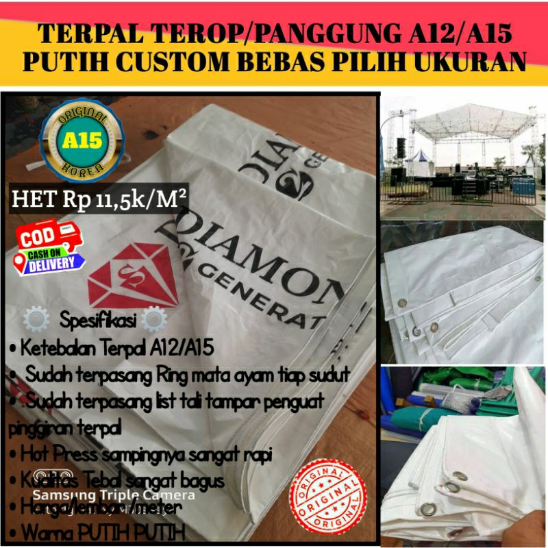 TERPAL TENDA/TEROP/PANGGUNG RIGGING HARGA/M² TYEPE A12/A15 PUTIH-PUTIH ORIGINAL KOREA BEBAS CUSTOM U