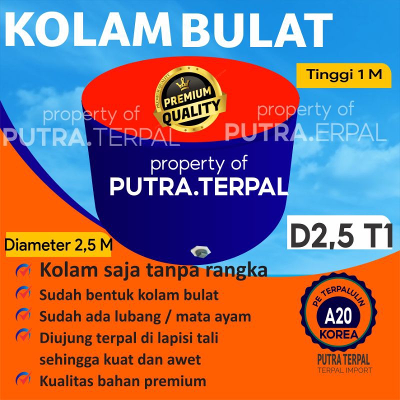 Terpal Kolam Terpal Ikan Bulat A20 D2,5 T1 Kolam Terpal Bulat D2,5 T1 Terpal Kolam Bulat D2,5 T1 Kol