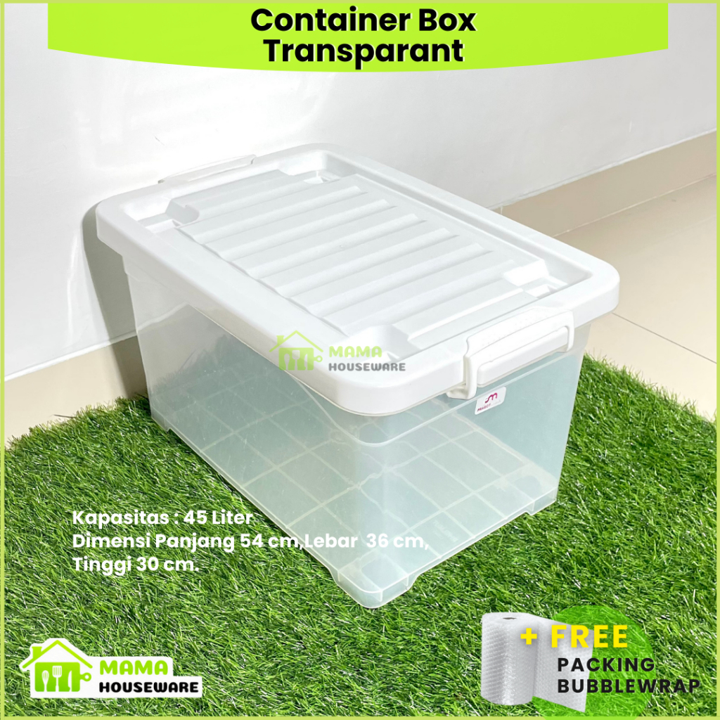 Container Box Roda Bening Putih Hyper / Kotak Besar Tempat Penyimpanan Serbaguna