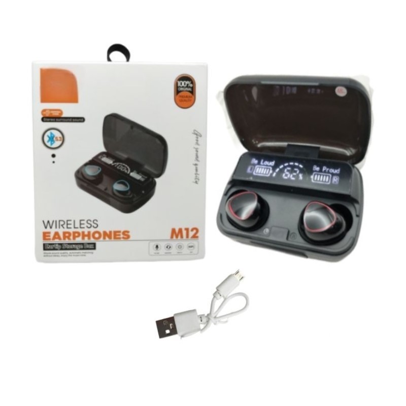 Handsfree Earphone Bluetooth TWS M12 Headset Wireless Stereo Sound