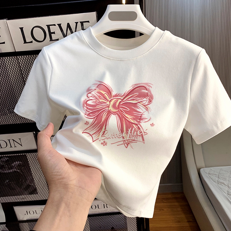 Misco T-shirt Crop Top Tebal y2k Lengan Pendek Baju Kaos Crop Wanita |Dasi Kupu-kupu | Baju Atasan W