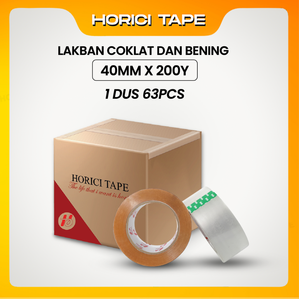 

HORICI 1 Dus Lakban Bening Dan Coklat 40MM x 200Y 45 Micron 63Pcs tersedia grosir dan instan