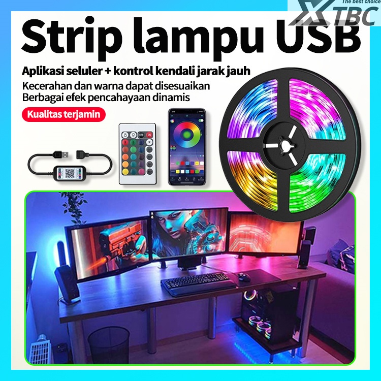 XTBC Strip Lampu LED 5050 RGB Warna-Warni Lampu Berperekat Dekorasi Ruangan Tenda Cat Air Suasana St
