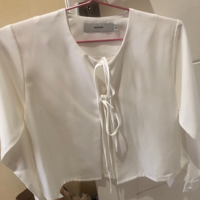 [Preloved] Solar Tie Top by Ecinos (White & Long Sleeved)