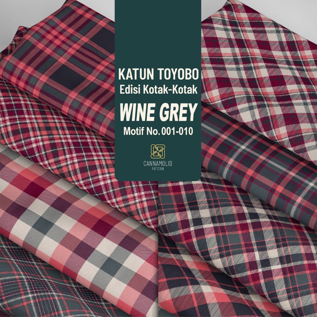 Kain Toyobo Motif KOTAK-KOTAK Abu Burgundy | Lebar 145cm | Plaid WINE GREY 1-10