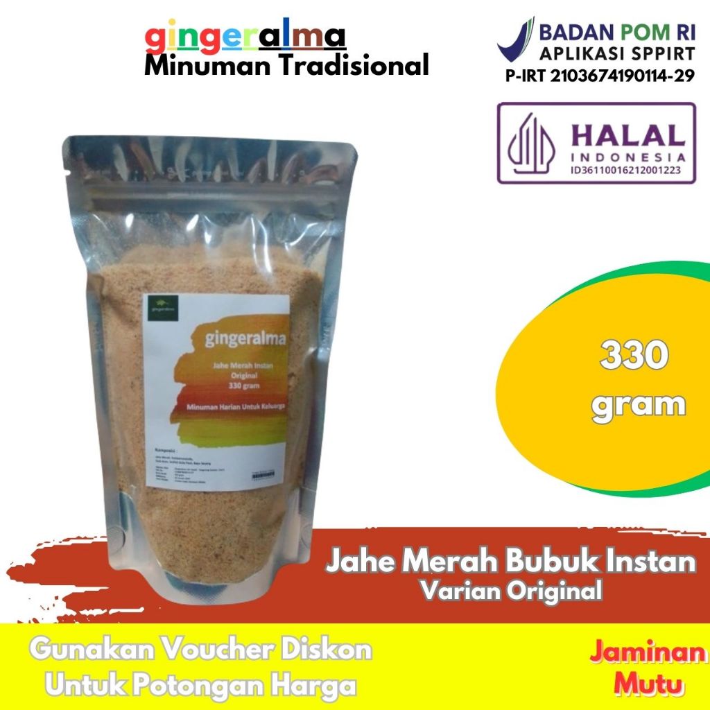 

Bubuk Jahe Merah Instan Original 330 gram Gingeralma | Jahe Merah Bubuk