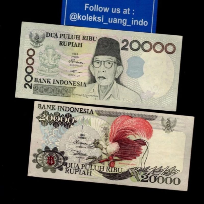 uang kuno indonesia set 2 lembar 20000 rupiah beda tahun asli