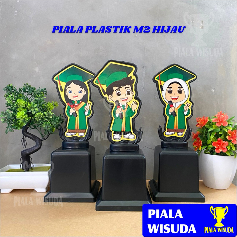 Piala (Plastik M2 Hijau) - Piala Plastik Almamater Hijau - Piala Wisuda Anak TK - Kado Wisuda - Bone