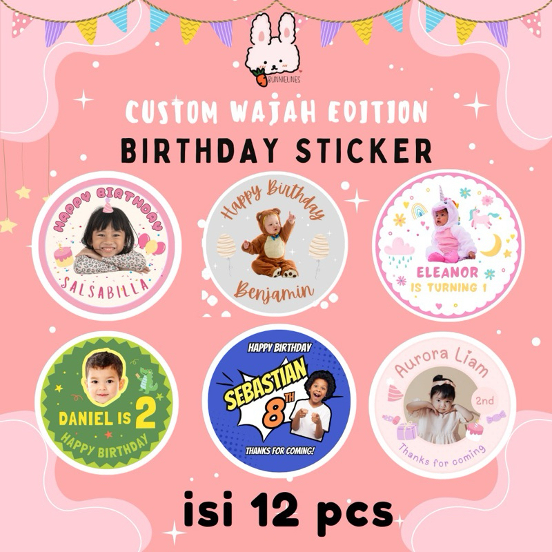 

stiker ulang tahun anak / custom wajah / free custom design dan tema