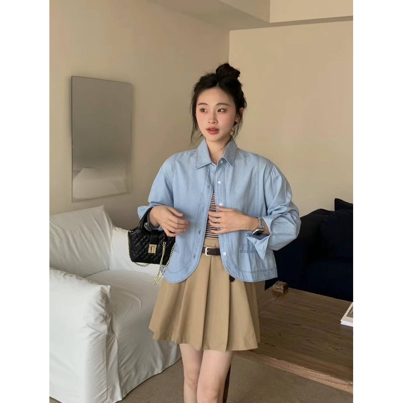 Kemeja Jeans Jisu // Atasan Korea // Kemeja Korea // Atasan lebaran // Atasan import // Atasan wanit