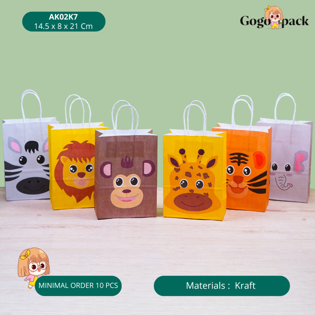 

Paper Bag Kantong Kertas Motif Baby Animal / Goodie Bag Kraft Hampers Souvenir Ulang Tahun Anak I AK02K7