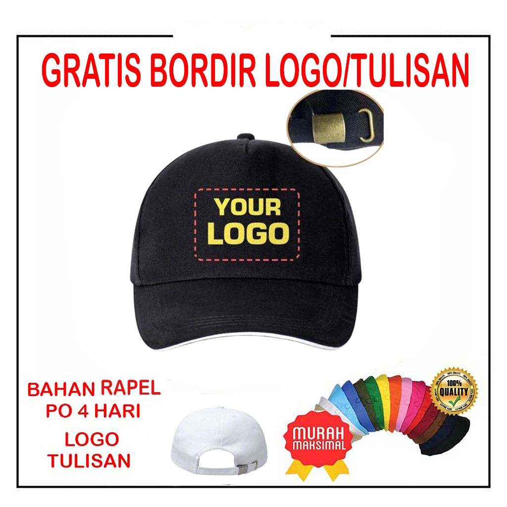 TOPI CUSTOM BORDIR LOGO TULISAN TOPI BISBOL TEKUK DEWASA REQUEST SATUAN BAHAN RAPEL TEBAL