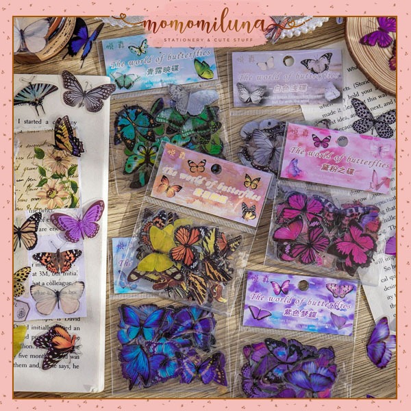 

1 set isi 40 pcs sticker world of butterfly vintage retro deco stiker kupu-kupu aesthetic HB1701