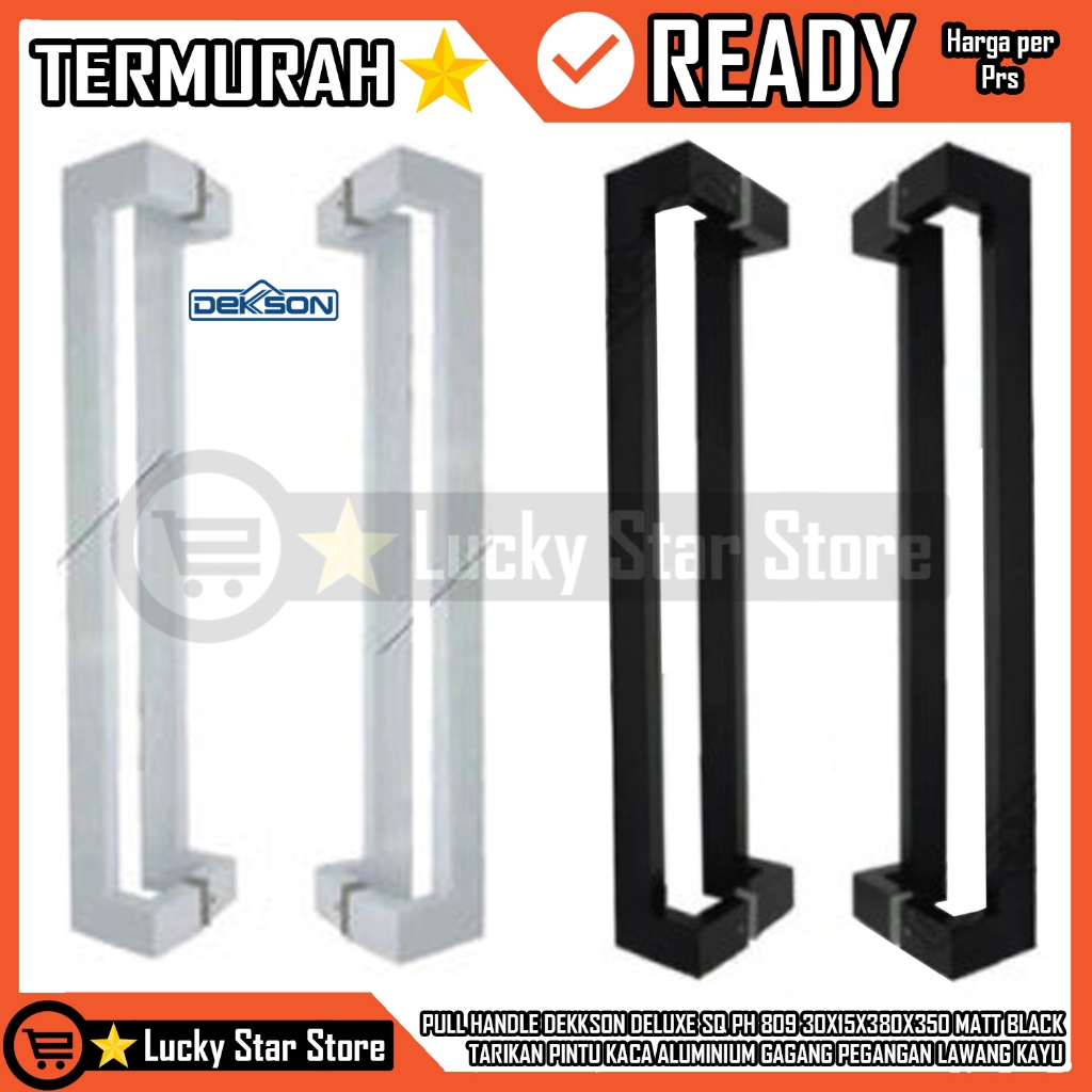 Pull Handle Dekkson Deluxe Sq Ph 809 30x15x380x350 Matt Black Tarikan Pintu Kaca Aluminium Gagang Pe