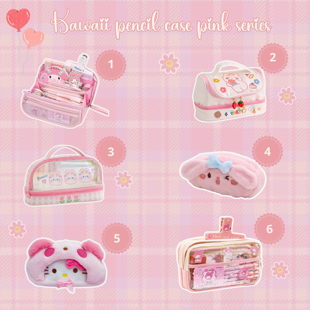 

Kotak Pensil Cute Pink Series / Kawaii pencil case pink series /Aesthetic Cute Clear Large Pencil Pouch School Supplies for Teen Girls