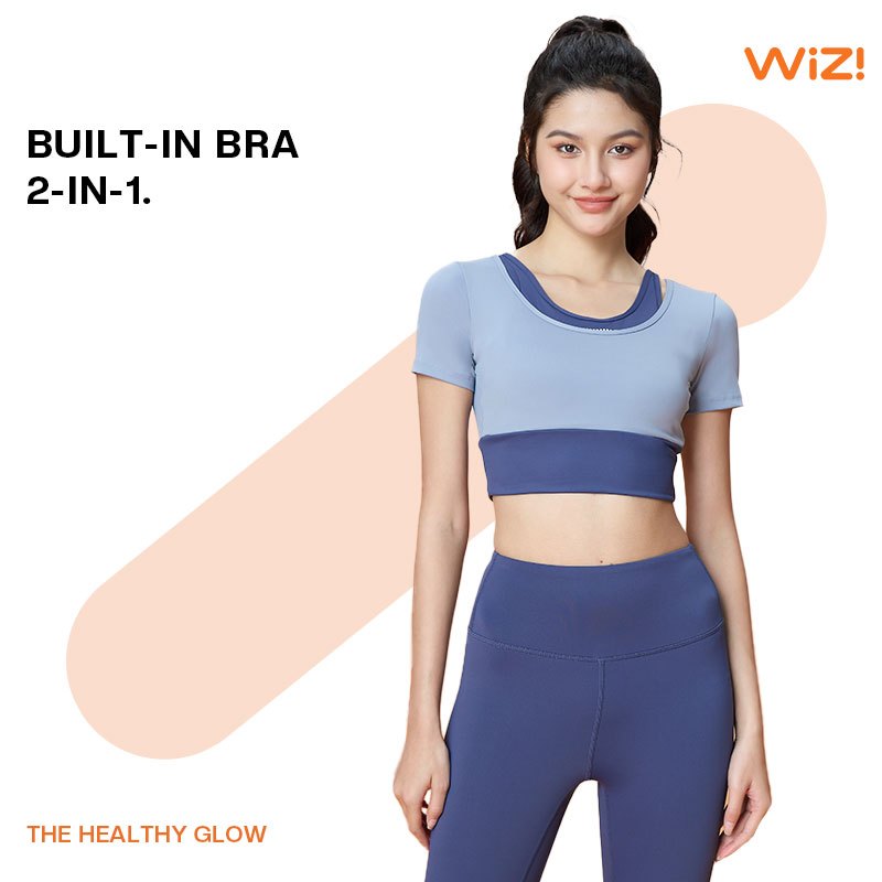 WiZi Baju Olahraga Wanita Kaos Sport Baju Lengan Pendek Wanita Gym Yoga Built-in Bra (LP35)