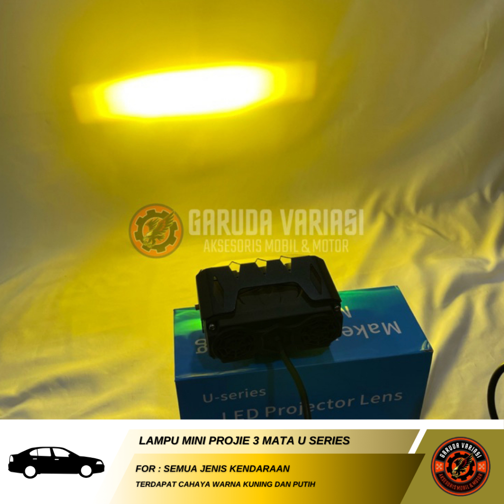Lampu Mini Projie 3 Mata U-SERIES Tembak Sorot 3 Mata Ori