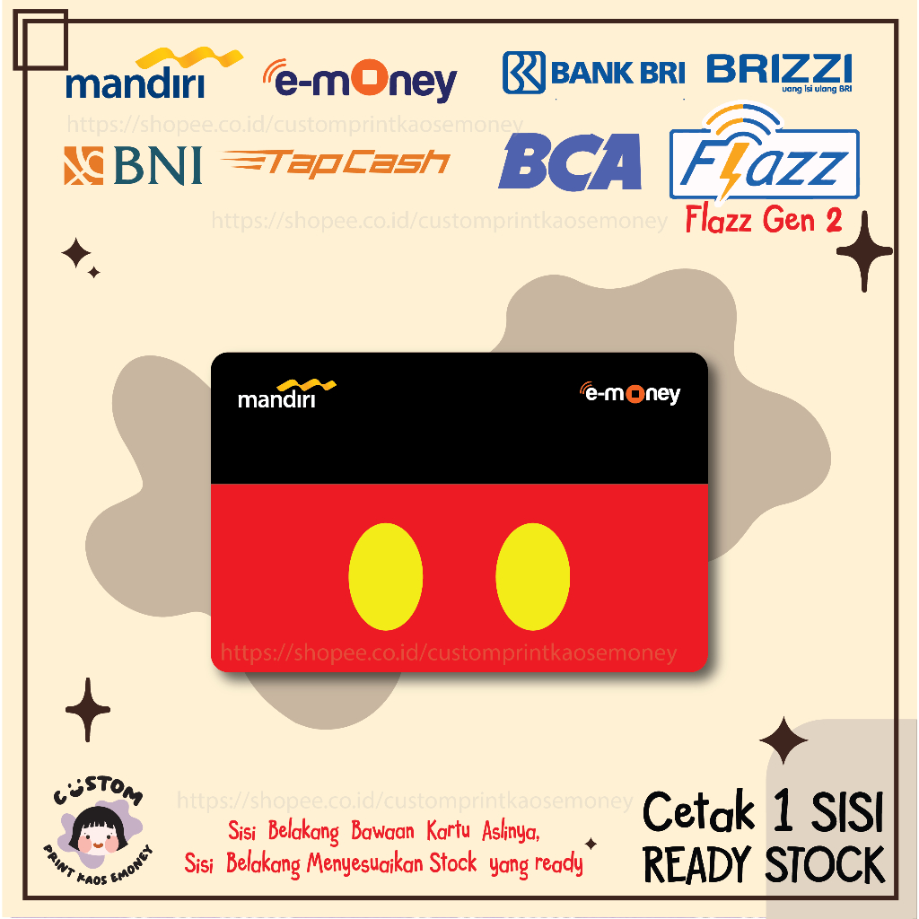 KARTU EMONEY ETOLL ANIME KARTUN MICKEY MOUSE CARTOON E TOLL MANDIRI FLAZZ BCA GEN 2 TAPCASH - 1 SISI