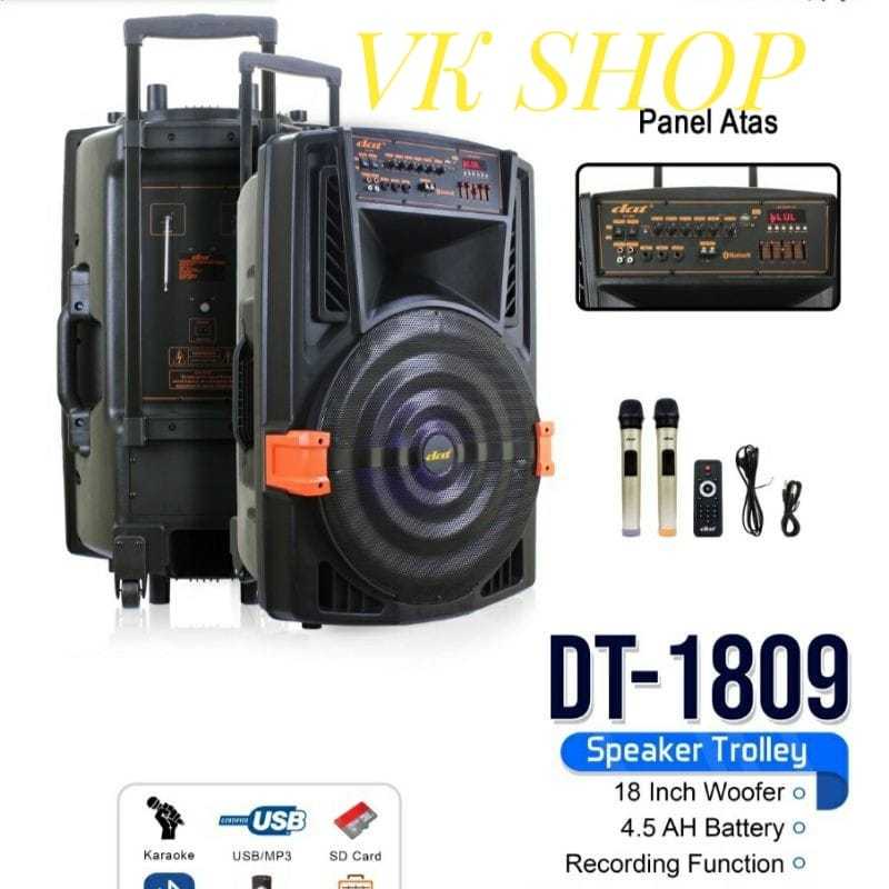 Speaker Portable 18 inch DAT DT 1809 Free 2 Mic Wireless - DT 1809