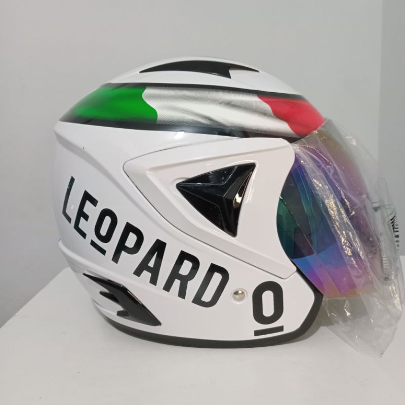 Helm SNI JP 13 Motif Leopard Putih Glossy Dewasa Pria Wanita