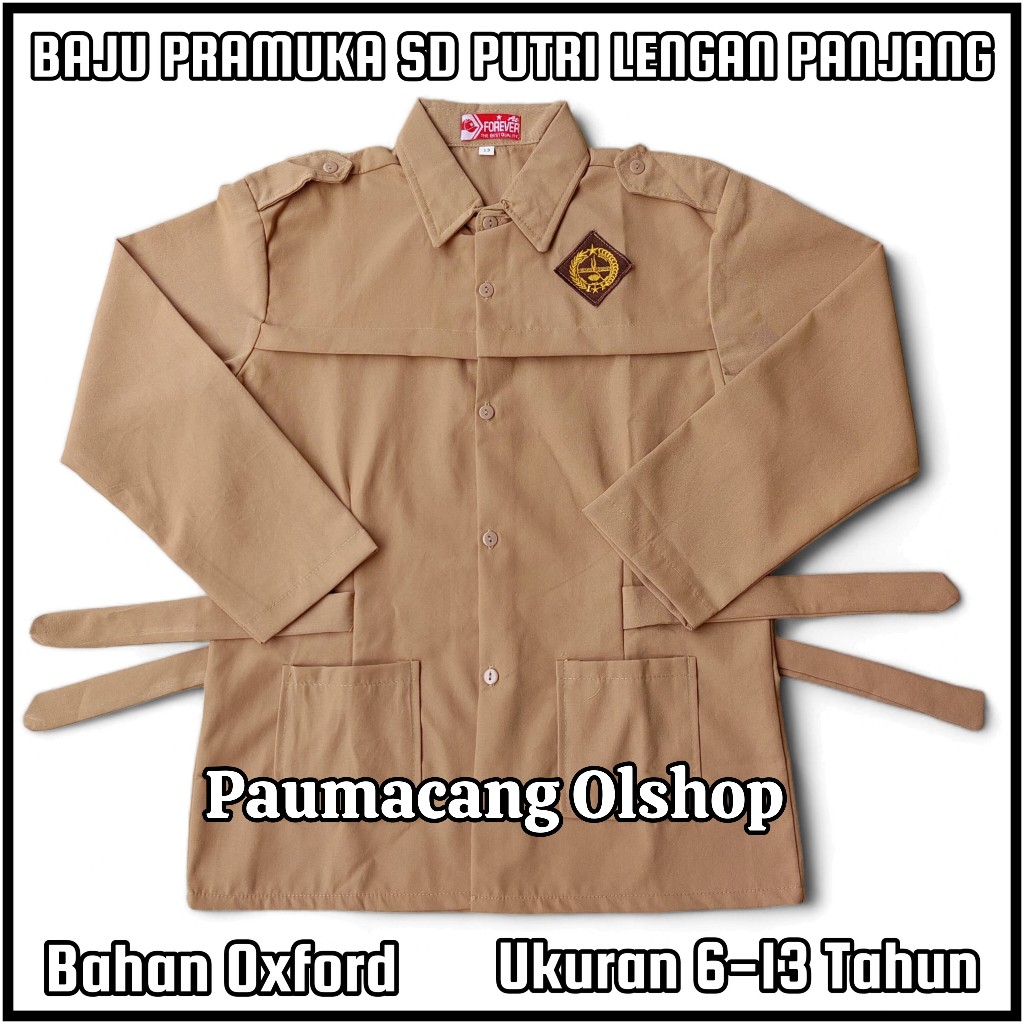 Baju Atasan Seragam Sekolah Pramuka SD Anak Perempuan Lengan Panjang Pramuka Tali