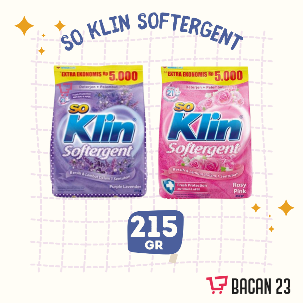 SoKlin Softergent 215 gr / Detergen Bubuk / Deterjen Bubuk / Sabun Cuci