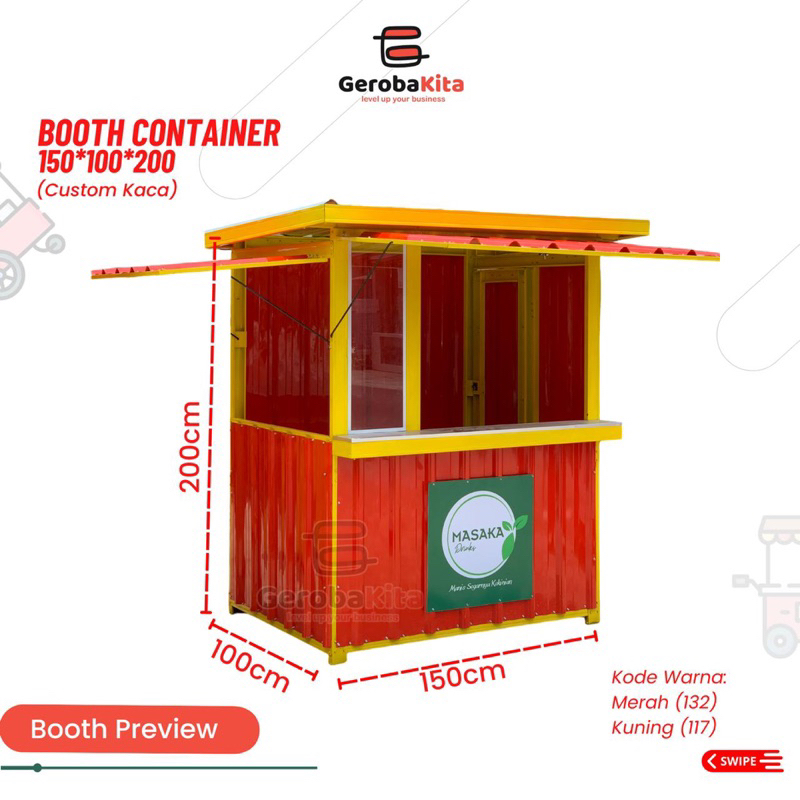 Booth Container 150x100x200 Custom Kaca Menu