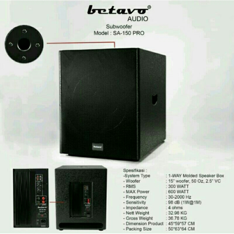 Subwoofer Aktif BETAVO SA 150 PRO 15 inch ORIGINAL SA 15PRO