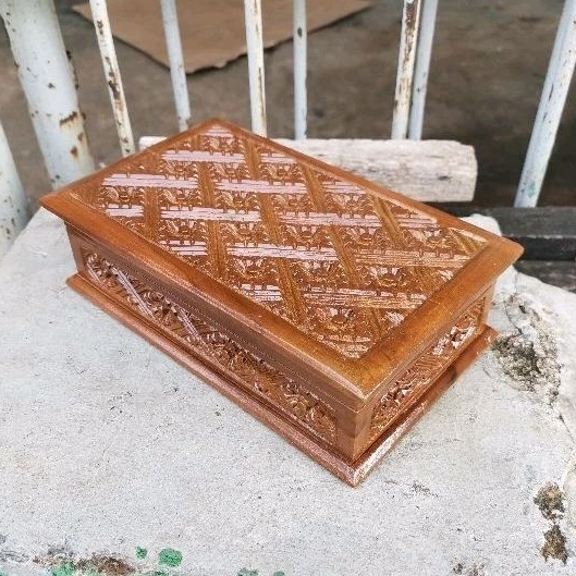 (COD) Kotak Perhiasan 12x20 13x18 15x15 20x20 Kayu Jati Ukir Kotak Penyimpanan Emas untuk Lamaran Se