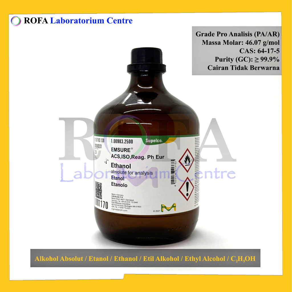 Absolut / Etanol / Ethanol / Etil / Ethyl / C2H5OH Pro Analisis 2500 mL - Chemicals Solution