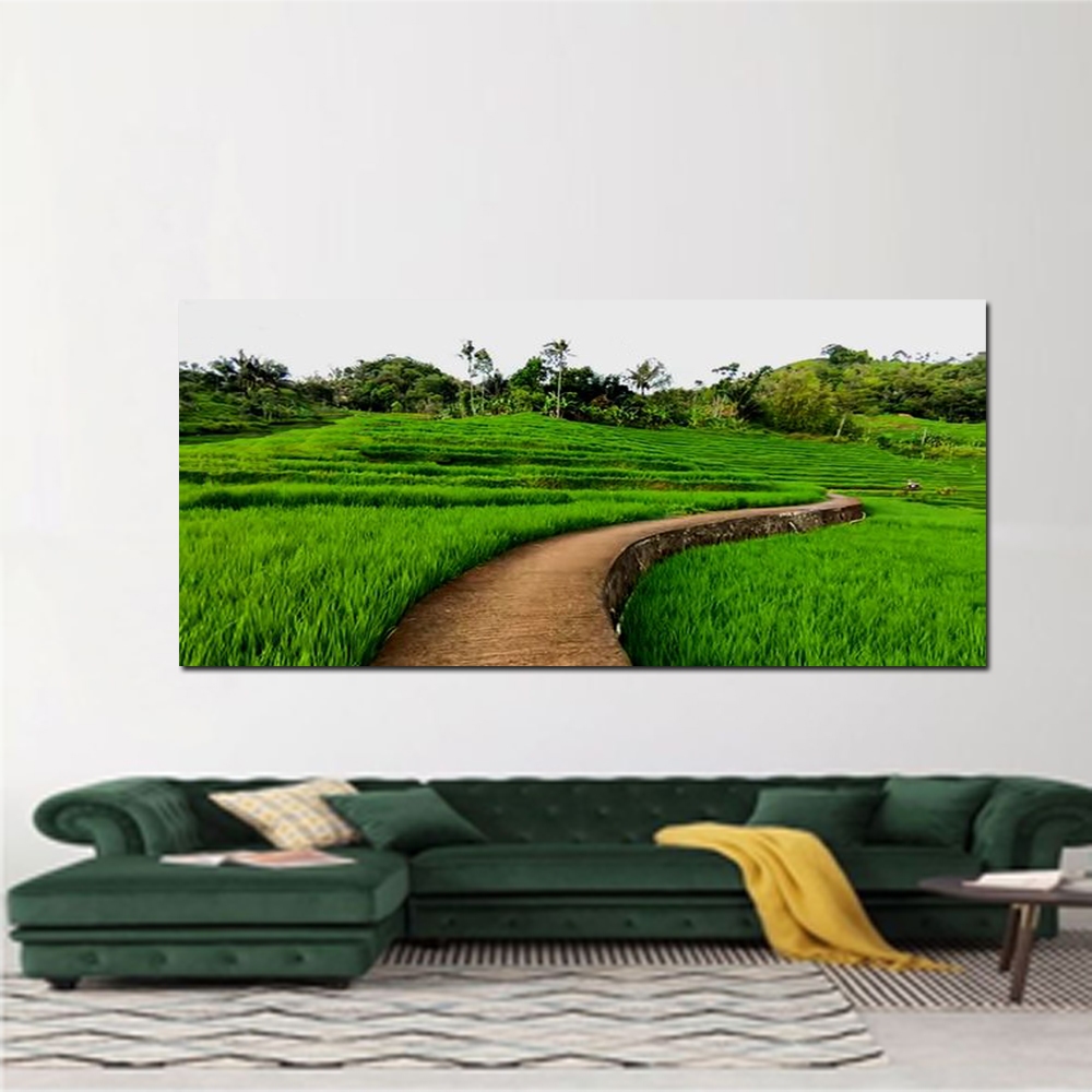 LUKISAN CETAK PEMANDANGAN HIJAU SAWAH WILAYAH DESAQ,TANPA BINGKAI,LUKISAN CETAK SEMAR IRENG,LUKISAN 