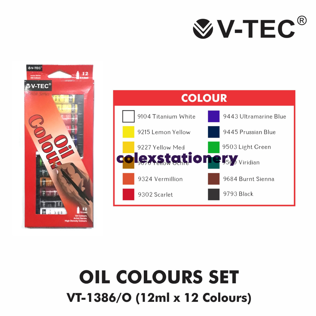 

Oil Colour / Cat Minyak Oil Paint / Cat Minyak Lukis Isi 12 Warna Ukuran 12ml VT-1386 Vtec