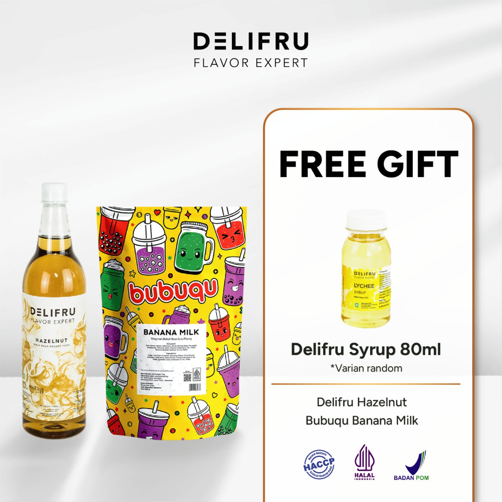 

Delifru Paket Bundling Syrup Hazelnut 1L + Bubuqu Powder Drink Banana Milk 1Kg