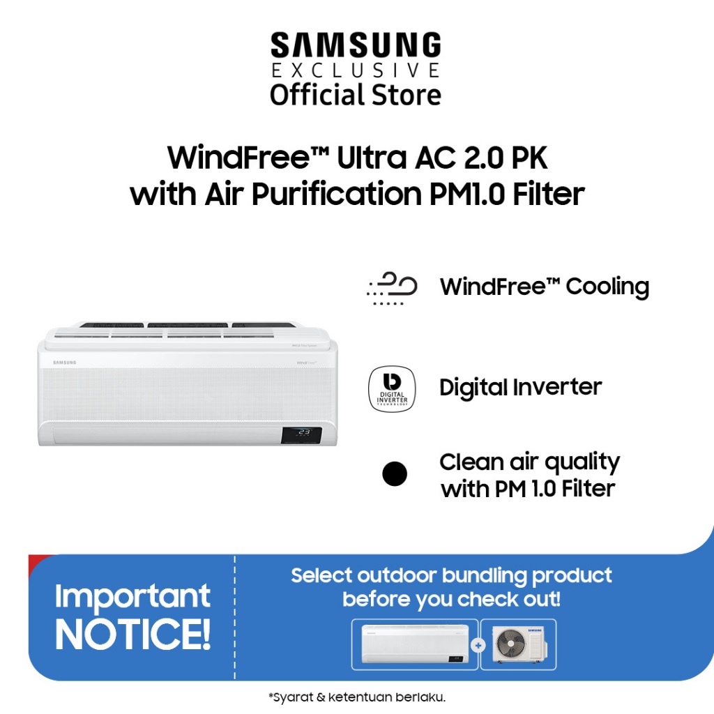 Samsung Windfree Ultra 2 PK Air Conditioner | Digital Inverter | Easy Filter | AR18CYKAAWKNSE
